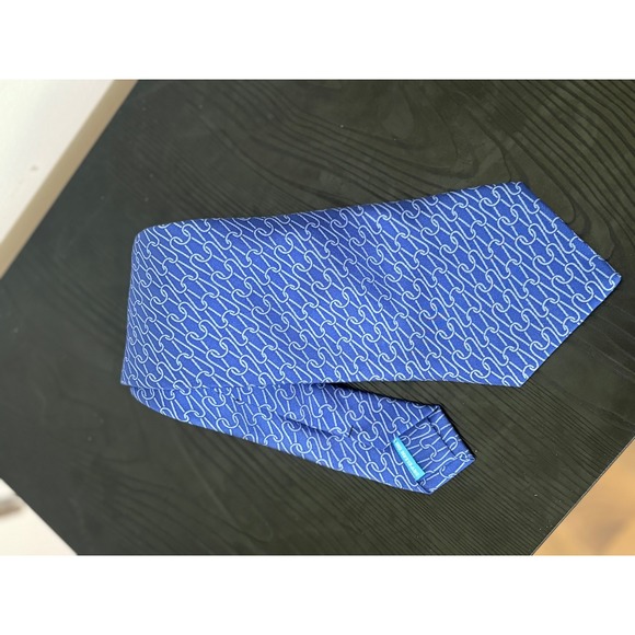 JMcL Blue Silk Necktie Chain Link‎ Pattern Business Formal Men's Tie - Picture 2 of 4